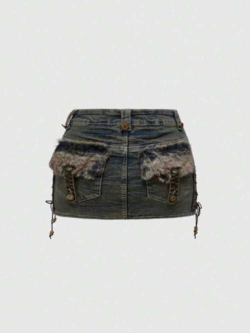 Babe Faux-Fur Tie Mini Skirt - view 1