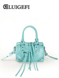Baby Blue Rivet Tassel Moto Bag - view 1