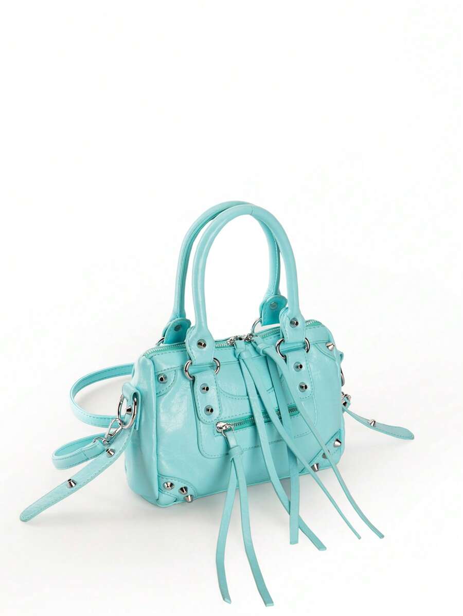 Baby Blue Rivet Tassel Moto Bag - view 5