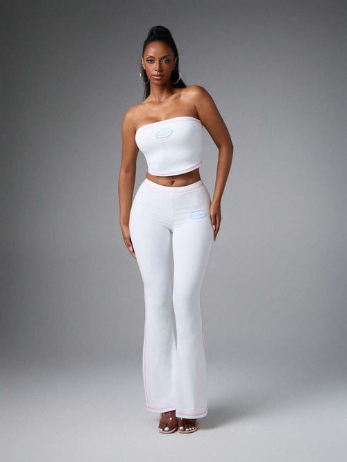 Baby Phat Contrast-Stitch Bandeau Flare Set — White — view 2