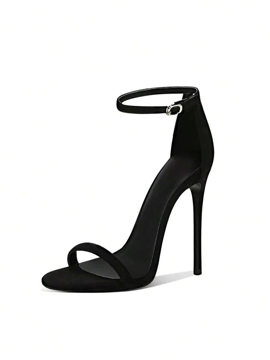 Black Satin Rhinestone Slingback Heels - front view