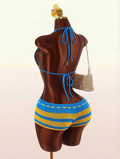 Blue Current Striped Halter Unitard — product image 1