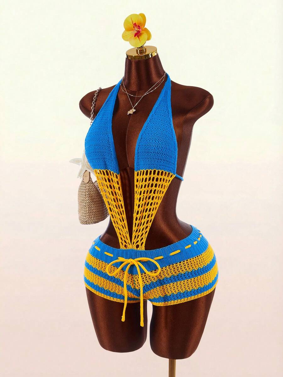 Blue Current Striped Halter Unitard — product image 3