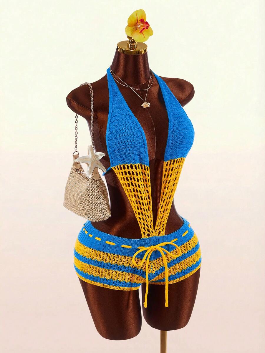 Blue Current Striped Halter Unitard — product image 4