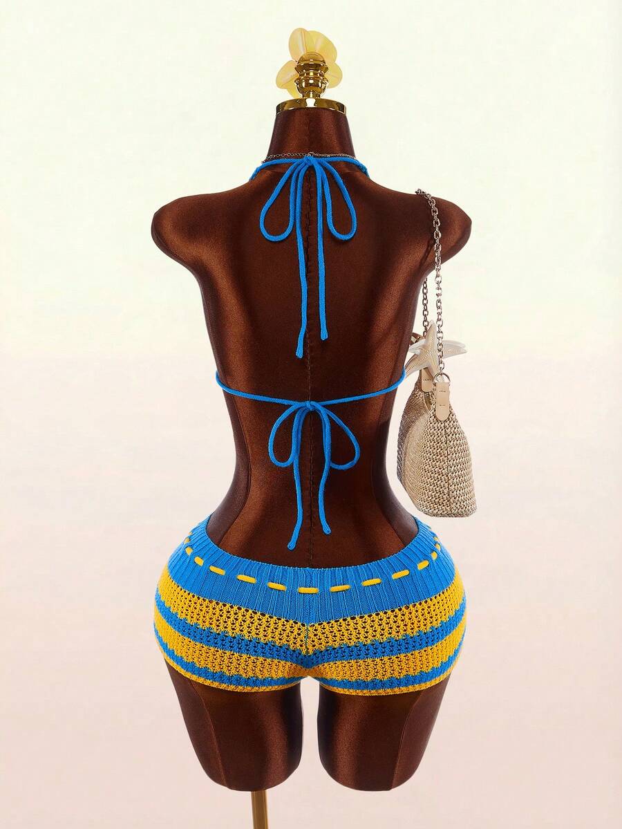 Blue Current Striped Halter Unitard — product image 7