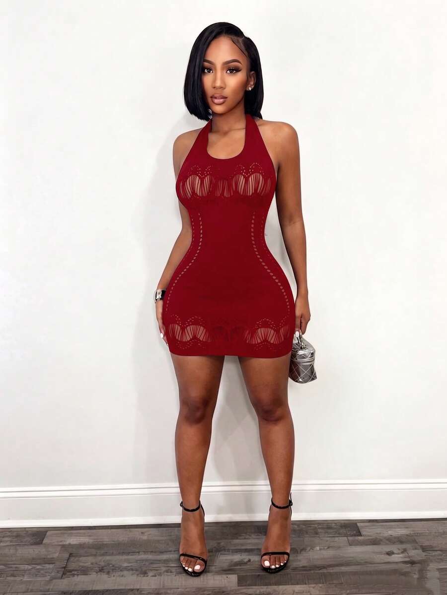 Burgundy Afterglow Halter Mini Dress — product image 3
