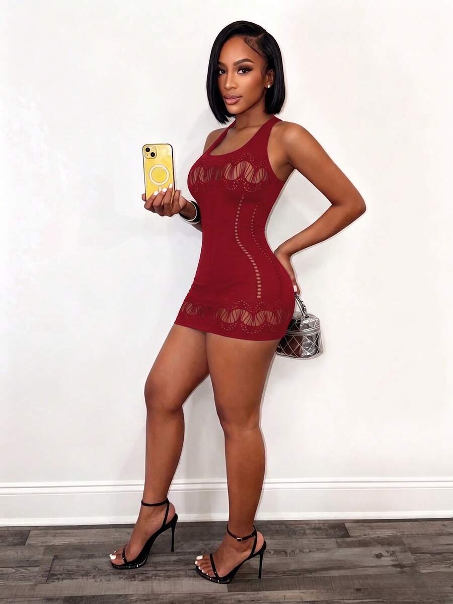 Burgundy Afterglow Halter Mini Dress — product image 4