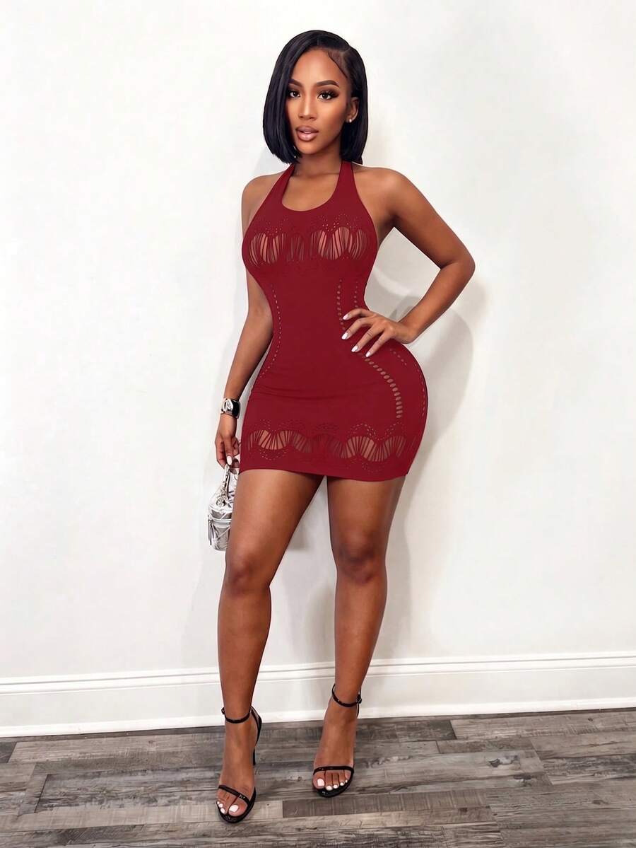 Burgundy Afterglow Halter Mini Dress — product image 5