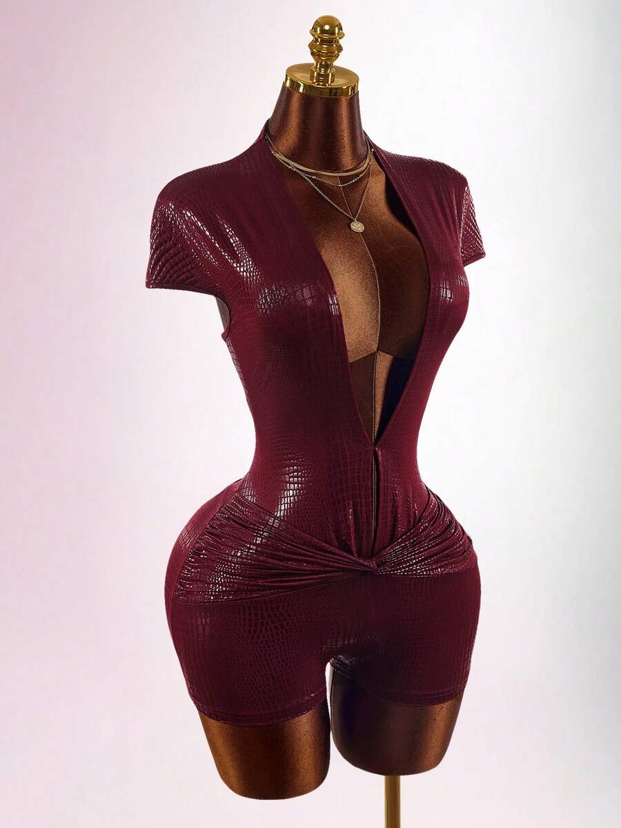 Burgundy Knotline Deep-V Jumpsuit — product image 3