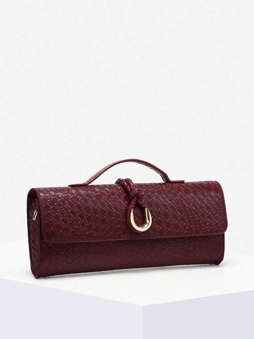 Burgundy Woven-Look Clutch Tote - view 2