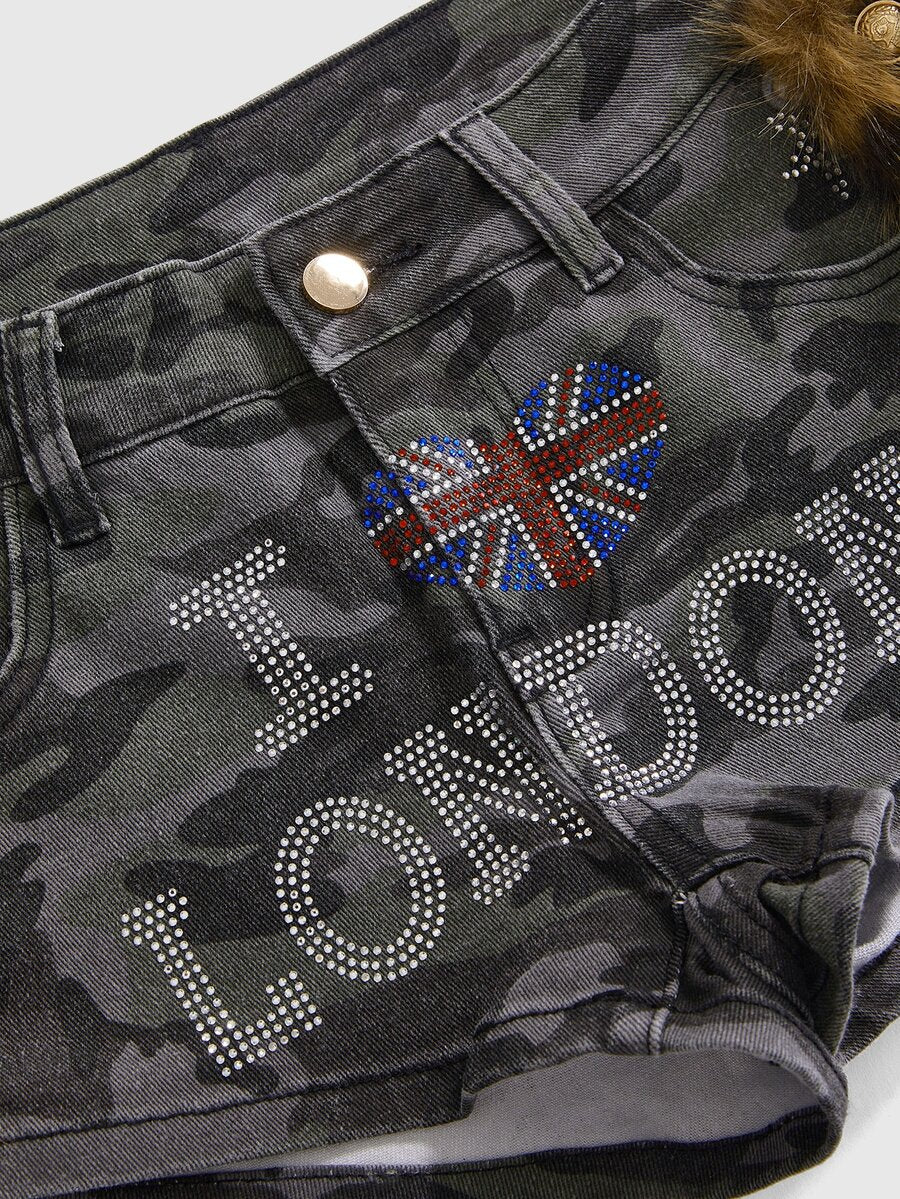 Camo Leopard Faux-Fur Denim Shorts - view 4