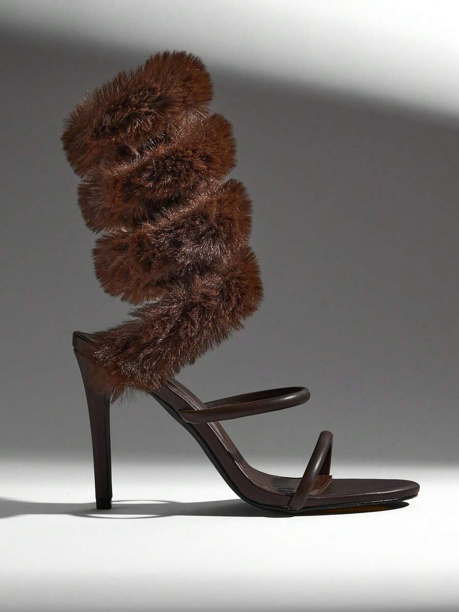 Cocoa Spiral Fur Stiletto Heels — product image 1