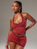 Crimson Stripe Halter Short Set — product image 1