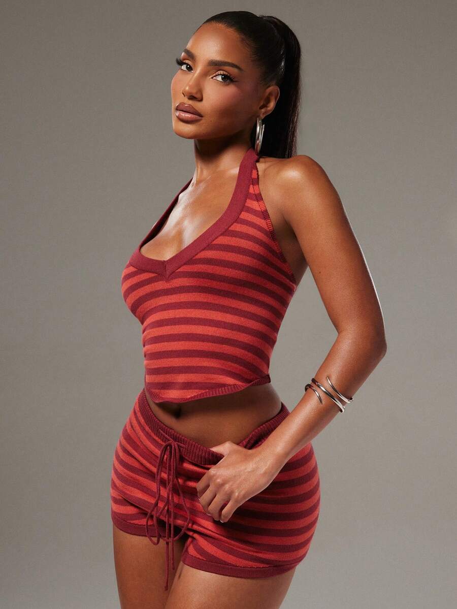 Crimson Stripe Halter Short Set — product image 7