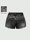 Distressed Rhinestone Low-Rise Denim Shorts - front view