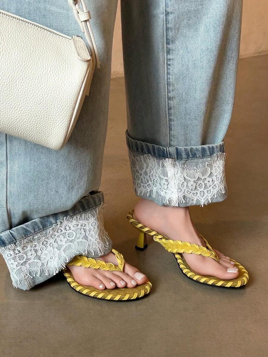 French Square-Toe Thong Stiletto Sandals - view 2