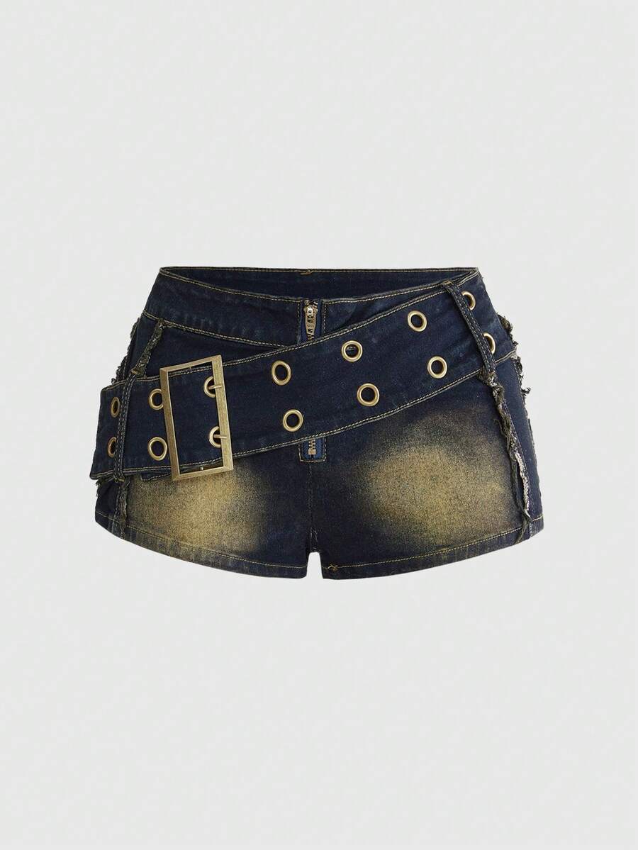 Hippie Belted Vintage Denim Shorts - view 1