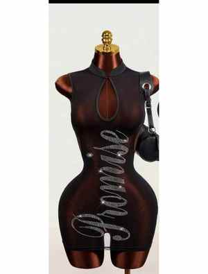 Midnight Script Rhinestone Mesh Mini Dress rhinestone detail
