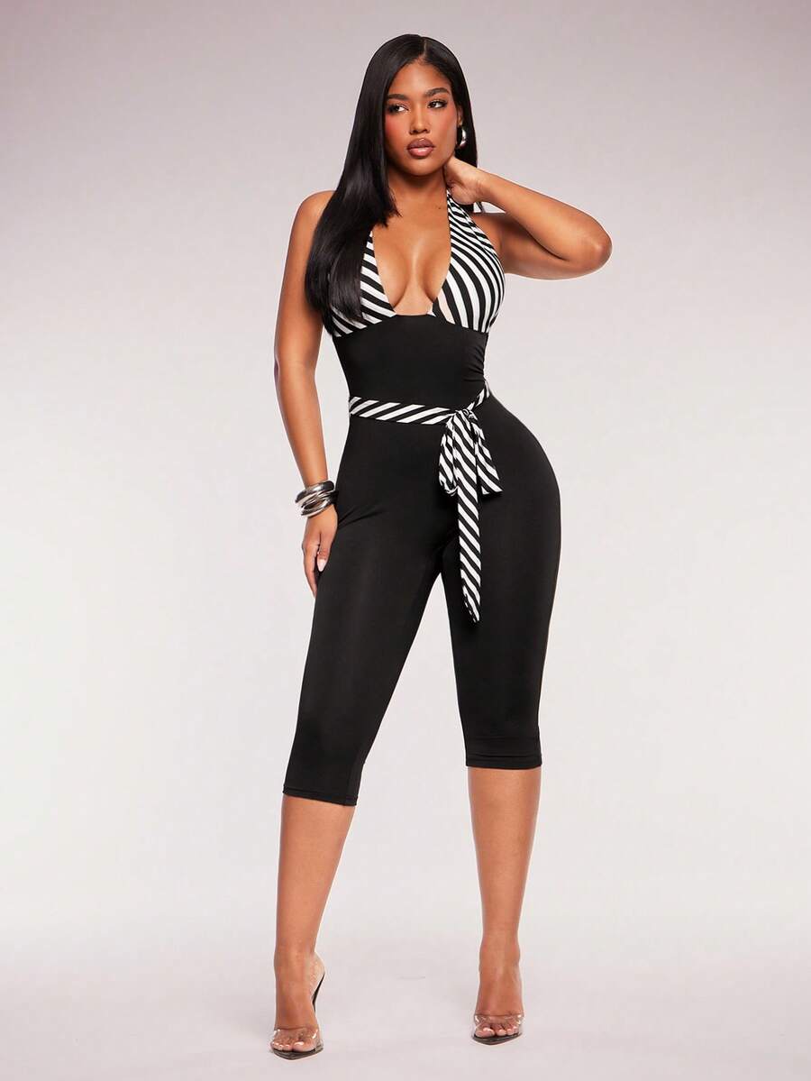 Monochrome Current Striped Capri Unitard — product image 1