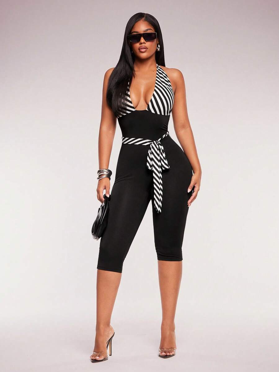 Monochrome Current Striped Capri Unitard — product image 2