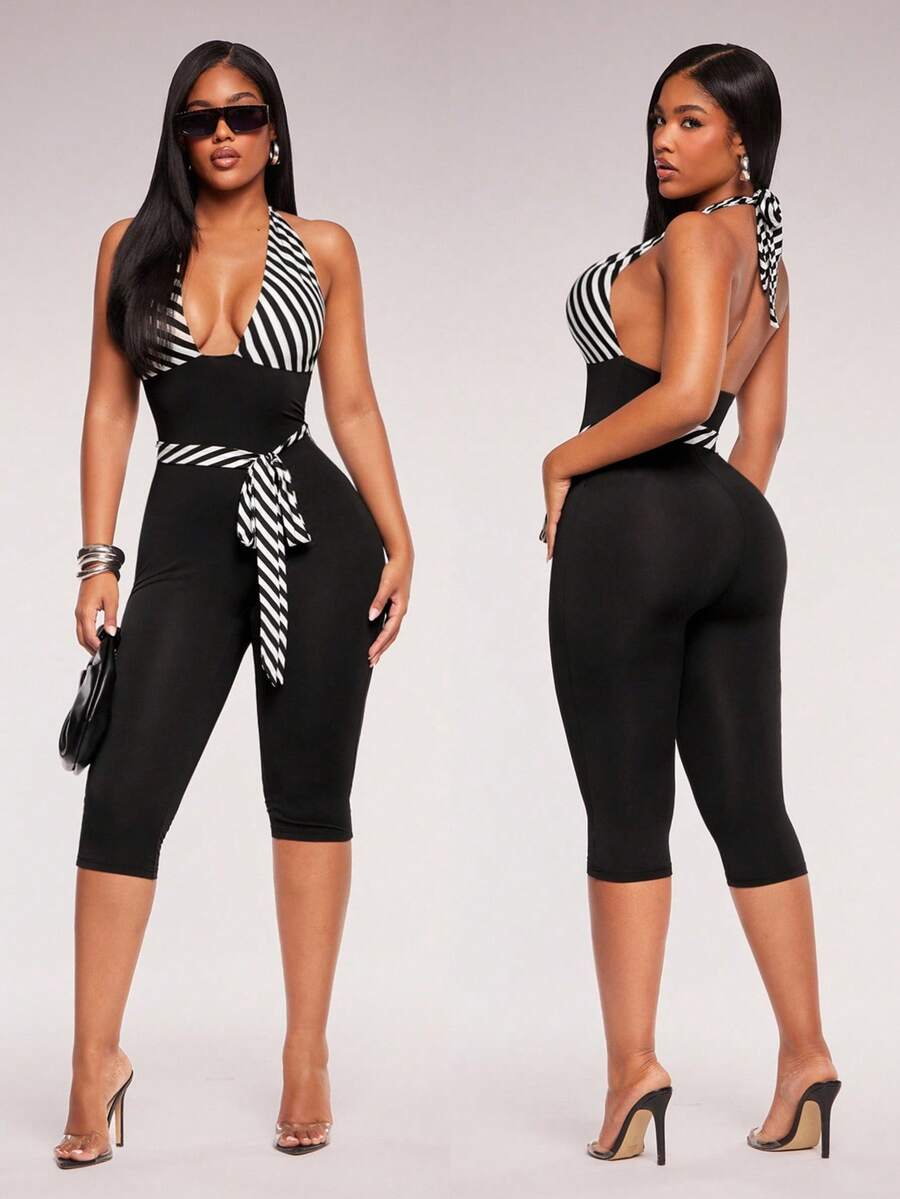 Monochrome Current Striped Capri Unitard — product image 4