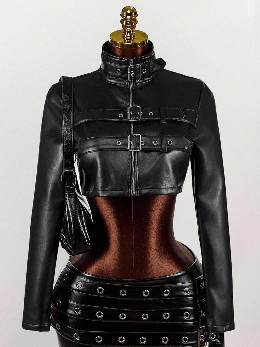 Noir Eyelet Belt Cropped Jacket — product image 1