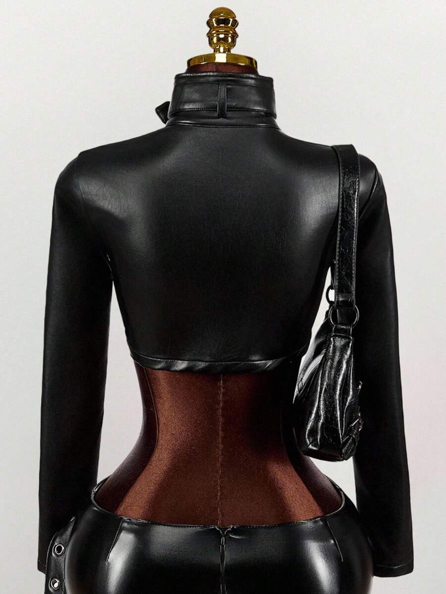 Noir Eyelet Belt Cropped Jacket — product image 2
