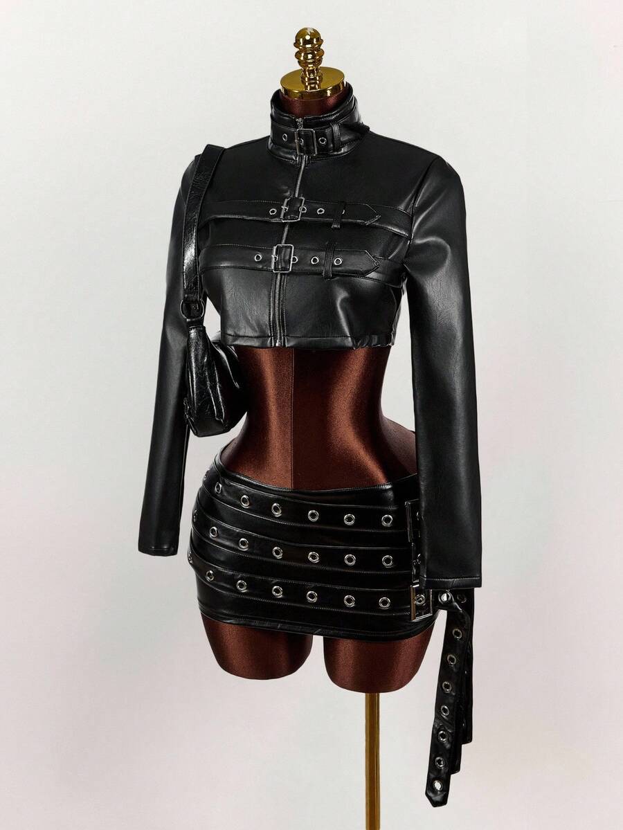 Noir Eyelet Belt Cropped Jacket — product image 3