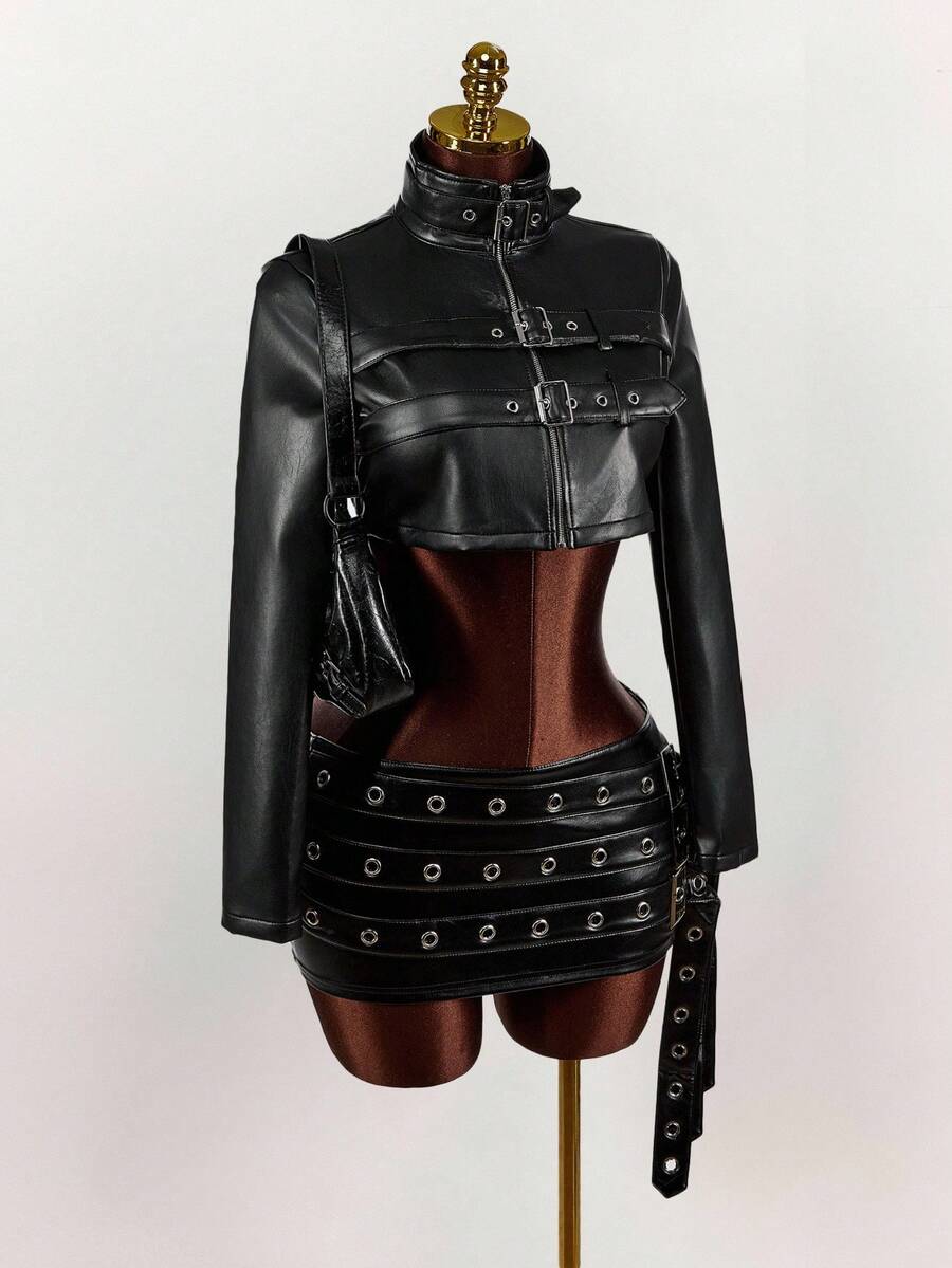 Noir Eyelet Belt Cropped Jacket — product image 4