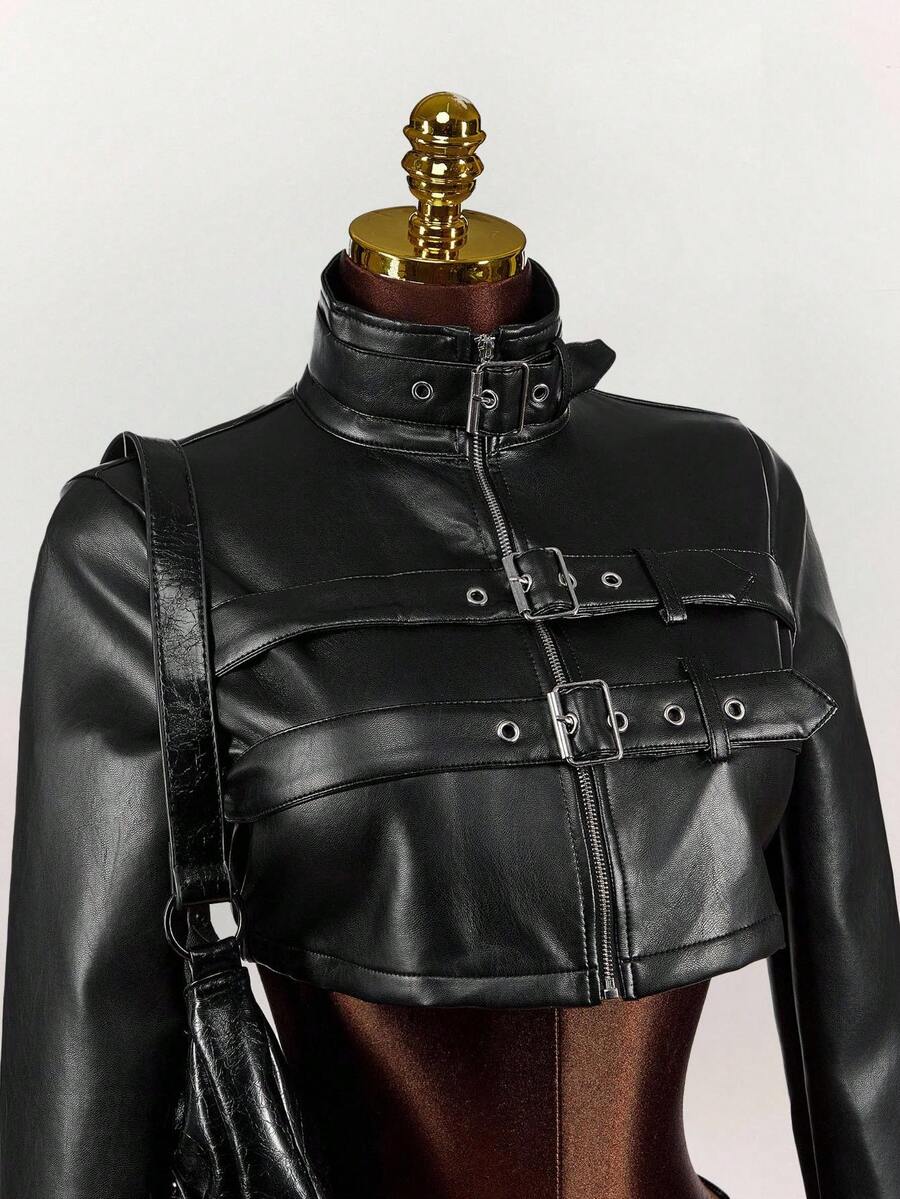 Noir Eyelet Belt Cropped Jacket — product image 5