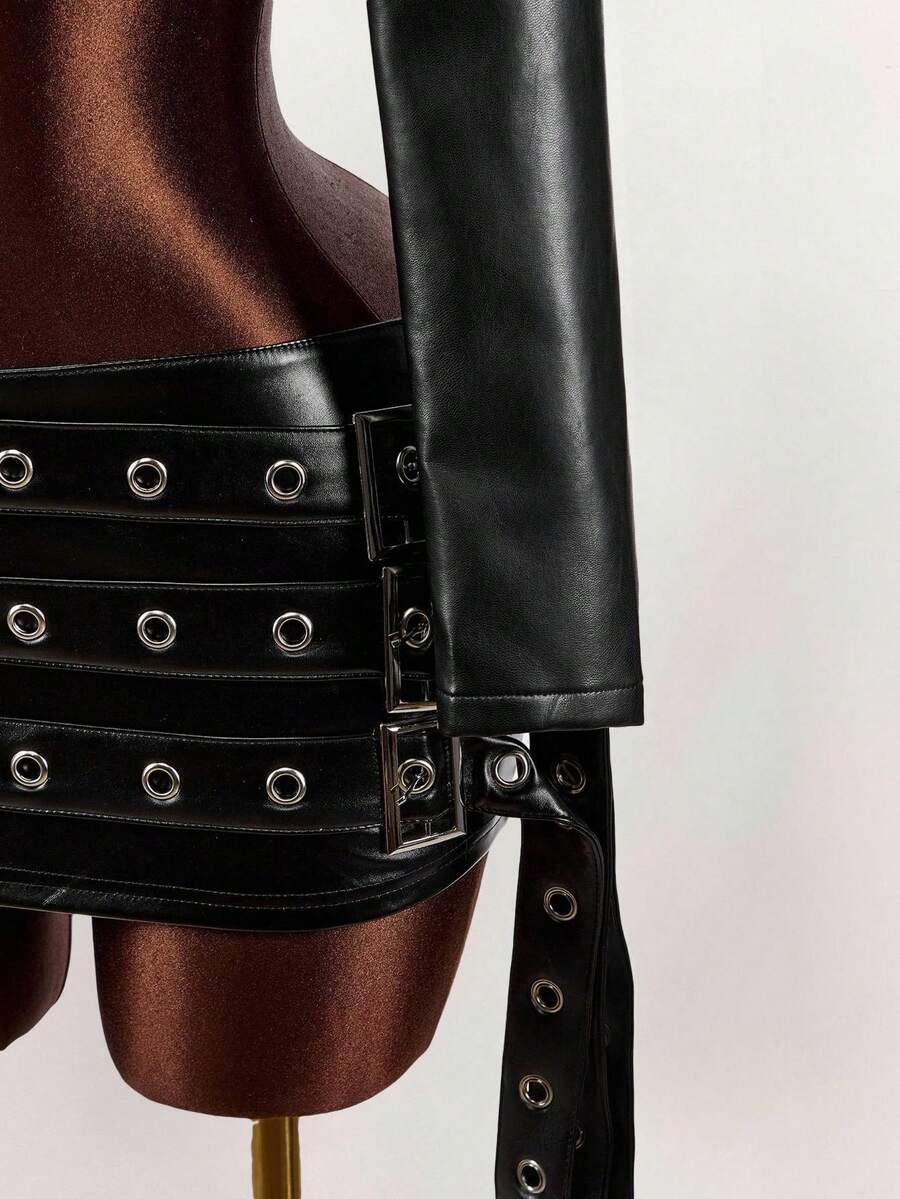 Noir Eyelet Belt Cropped Jacket — product image 6