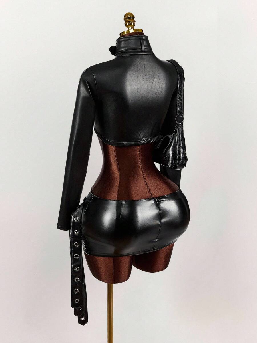 Noir Eyelet Belt Cropped Jacket — product image 7