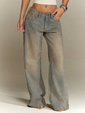 Rhinestone Washed Low-Rise Jeans - view 1