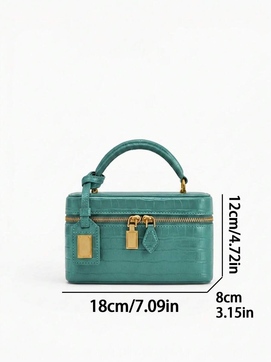 Turquoise Croc-Embossed Box Bag side view
